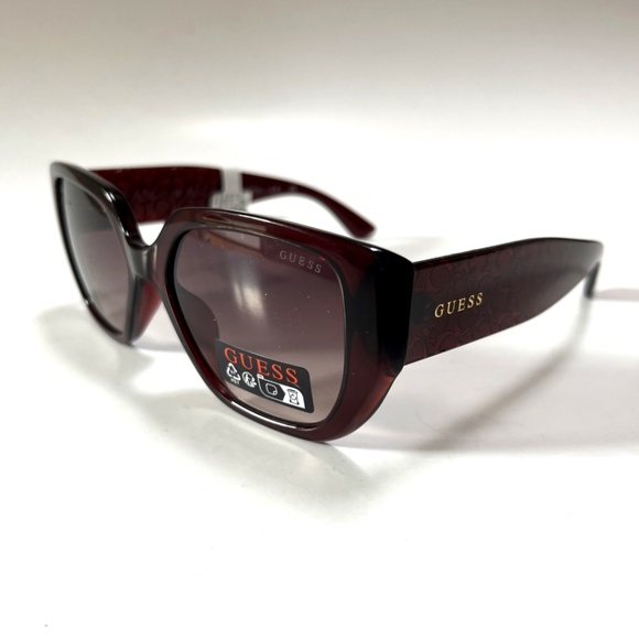 GUESS Butterfly Sunglasses GO00047 Acetate Burgundy Embossed Logo Brown Lens